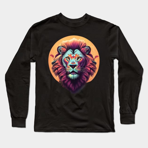 Colorful Lion Long Sleeve T-Shirt by JK Digital